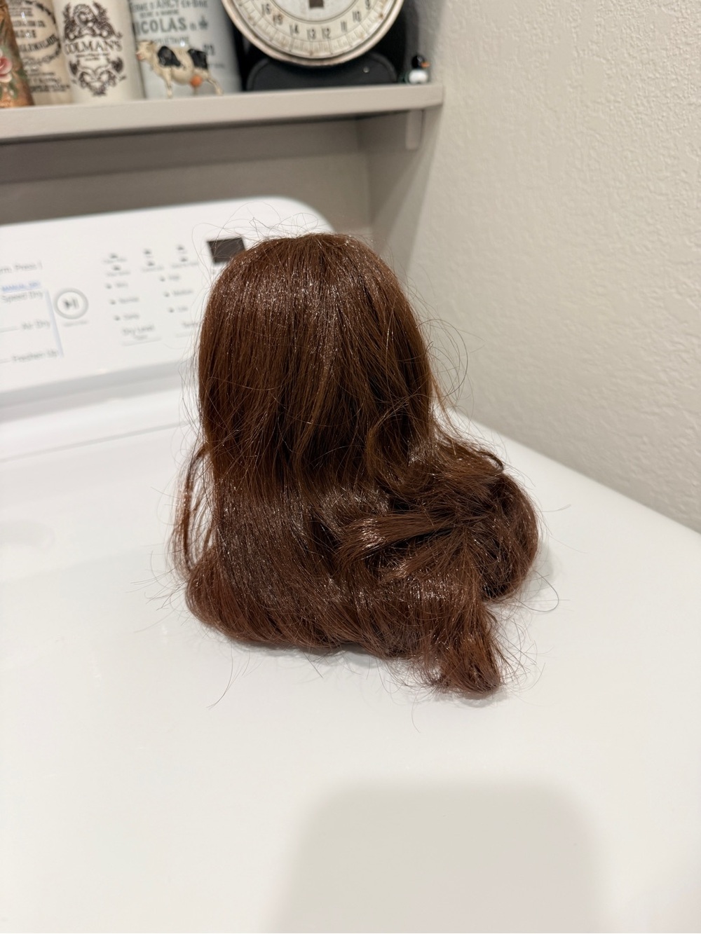 Vintage Porcelain Doll Head Display with Brown Hair-for Crafting - Picture 9 of 13